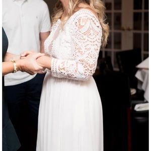 Ivory Dress with Mesh Embroidered Sleeves